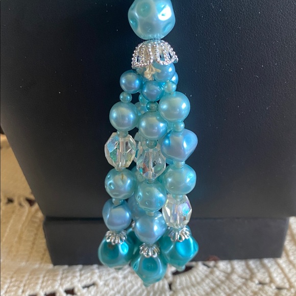 Western Germany Blue Beaded Necklace With AB Crystal - Picture 4 of 13